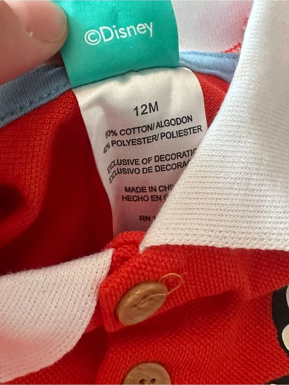NWT Disney Baby Red Orangish Polo-Style Mickey & Friends Baby Romper Size 12 Mon